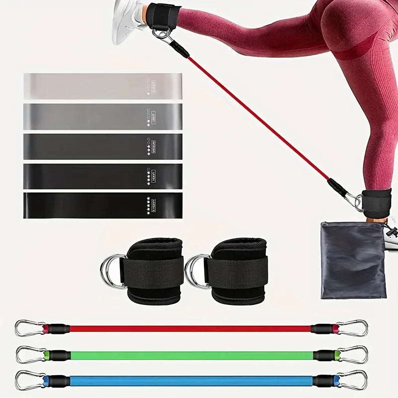 11pcs Home Gym Leg & Hip Toning System - Resistance Bands & Ankle/Thigh Trainer Set with Adjustable Tension Levels