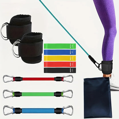 11pcs Home Gym Leg & Hip Toning System - Resistance Bands & Ankle/Thigh Trainer Set with Adjustable Tension Levels