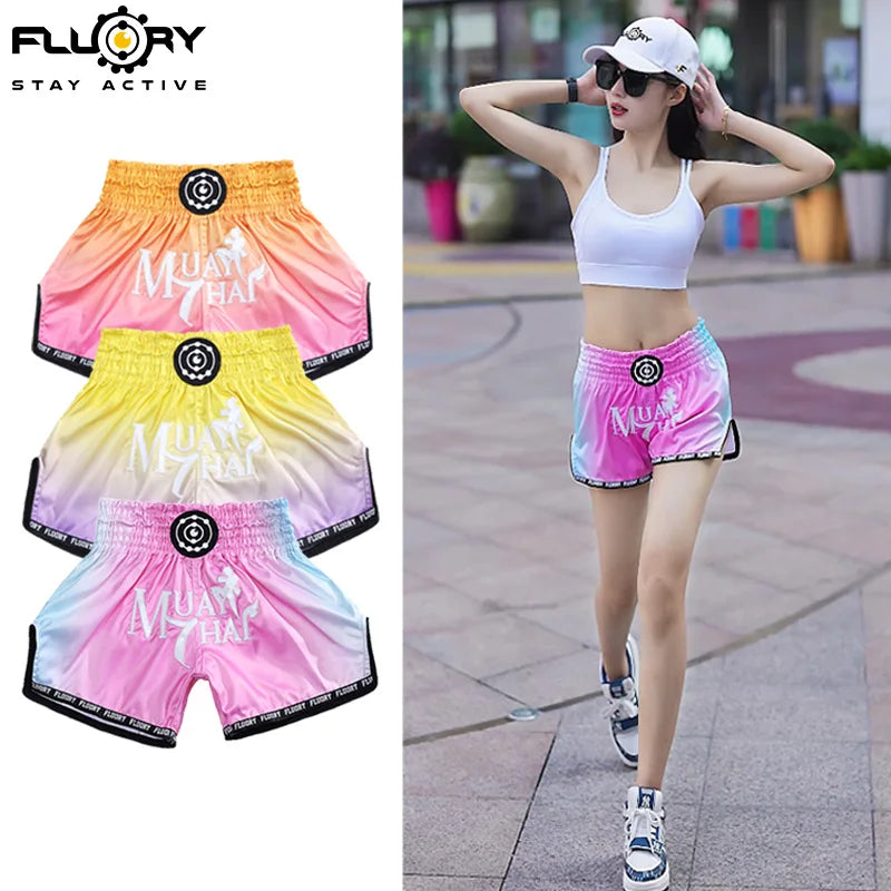 Floral Beautiful Gradient Women's Muay Thai Shorts Fighting Martial Arts