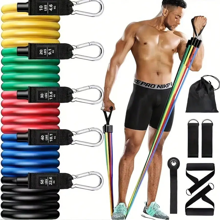 11-Piece Resistance Bands Set w/Anchor Handles for Home Fitness & Relaxation