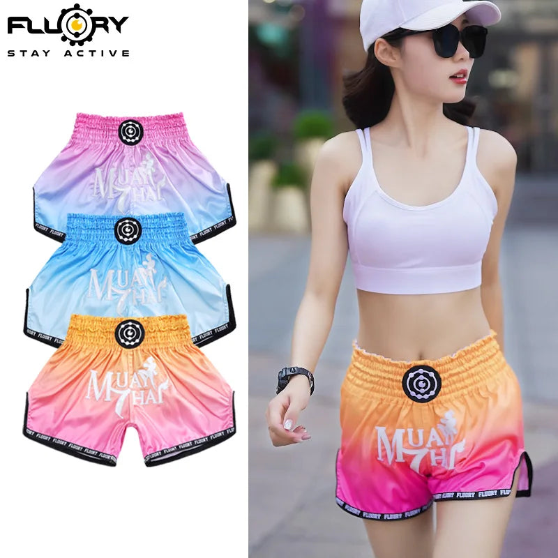 Floral Beautiful Gradient Women's Muay Thai Shorts Fighting Martial Arts
