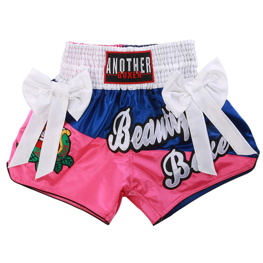 Muay Thai Shorts Bow Ribbon Thai Boxing Shorts Men Women Girls Boy