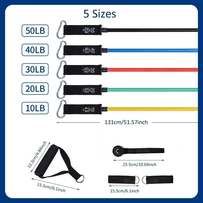 11pcs 100/150LB Resistance Bands Set, Portable Fitness Equipment