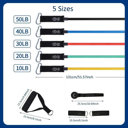11pcs 100/150LB Resistance Bands Set, Portable Fitness Equipment