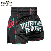 FLUORY Heavy Industries' microfiber embroidered Muay Thai shorts
