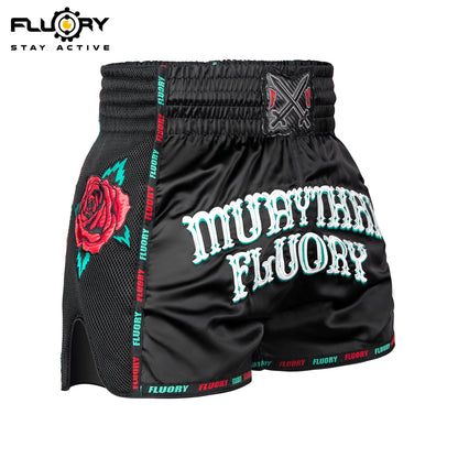 FLUORY Heavy Industries' microfiber embroidered Muay Thai shorts
