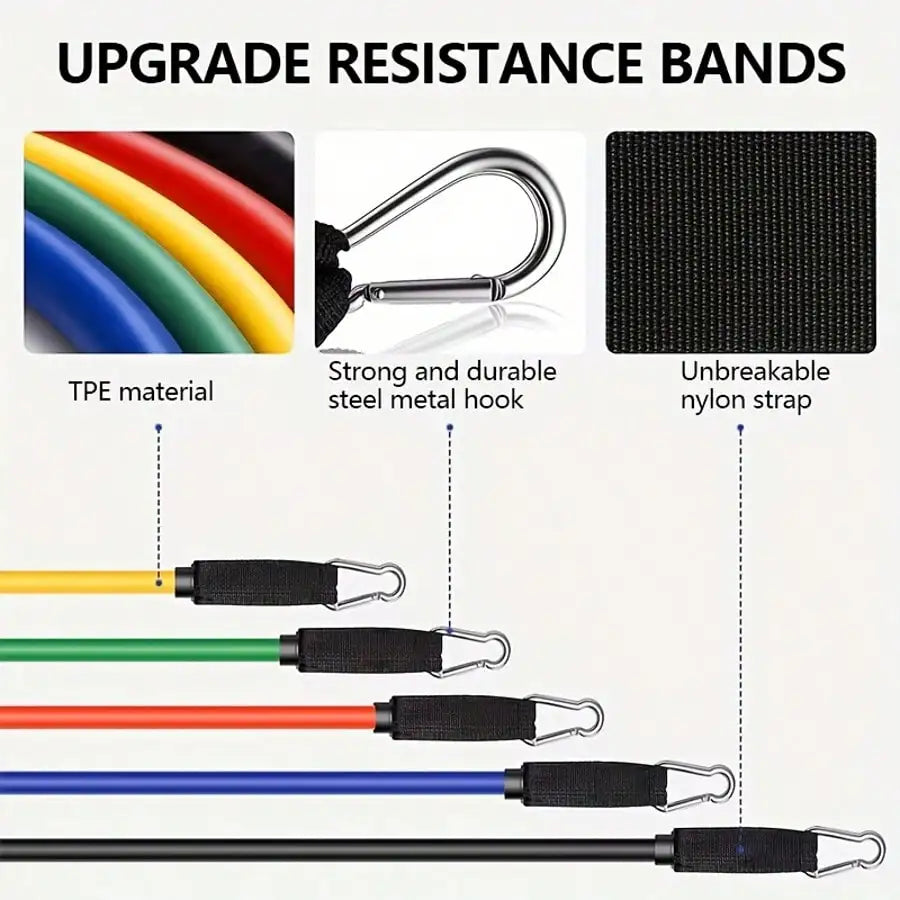 11-Piece Resistance Bands Set w/Anchor Handles for Home Fitness & Relaxation