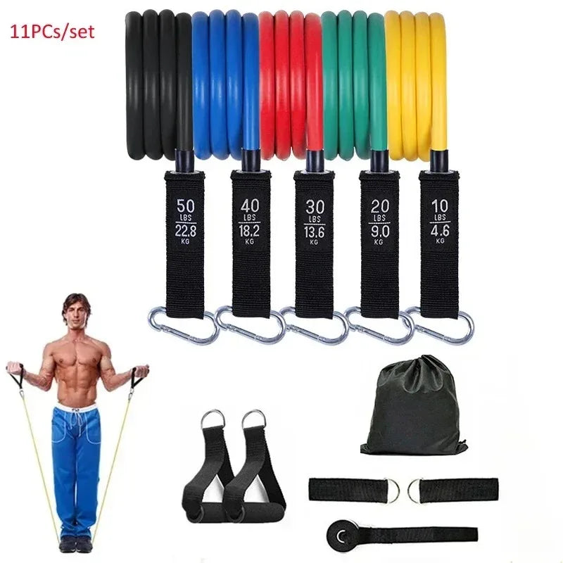 11pcs 100/150LB Resistance Bands Set, Portable Fitness Equipment