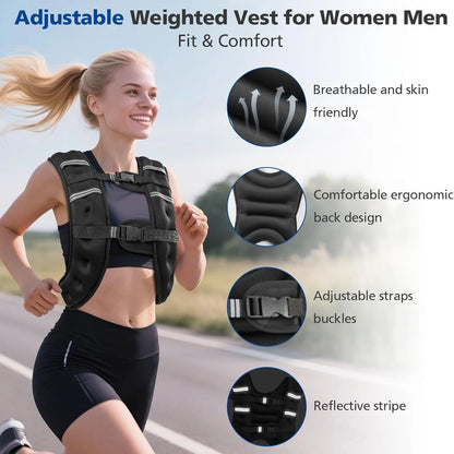 Weighted Vest with Reflective Stripes for Workout Strength Training Running Fitness ,Muscle Building Weight Loss Weightlifting