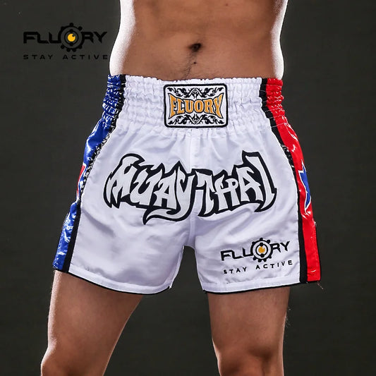 Fluory Boxing short muay thai fightwear blue and red