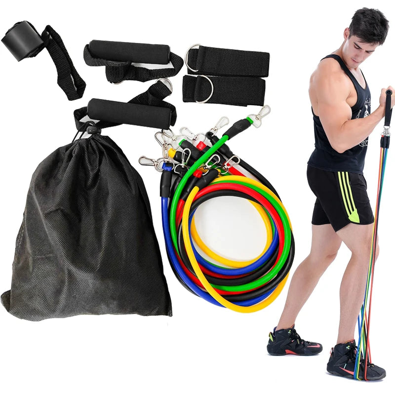 11pcs 100/150LB Resistance Bands Set, Portable Fitness Equipment